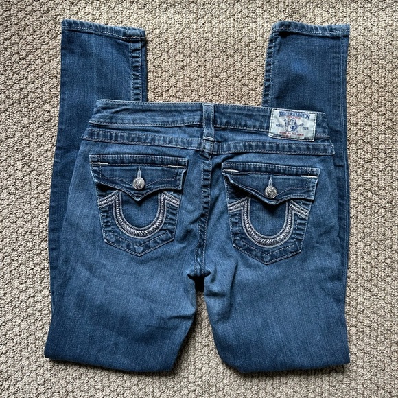 A15- True Religion World Tour Skinny jeans sz 29 with 30" Flap Button Pockets - Picture 1 of 9